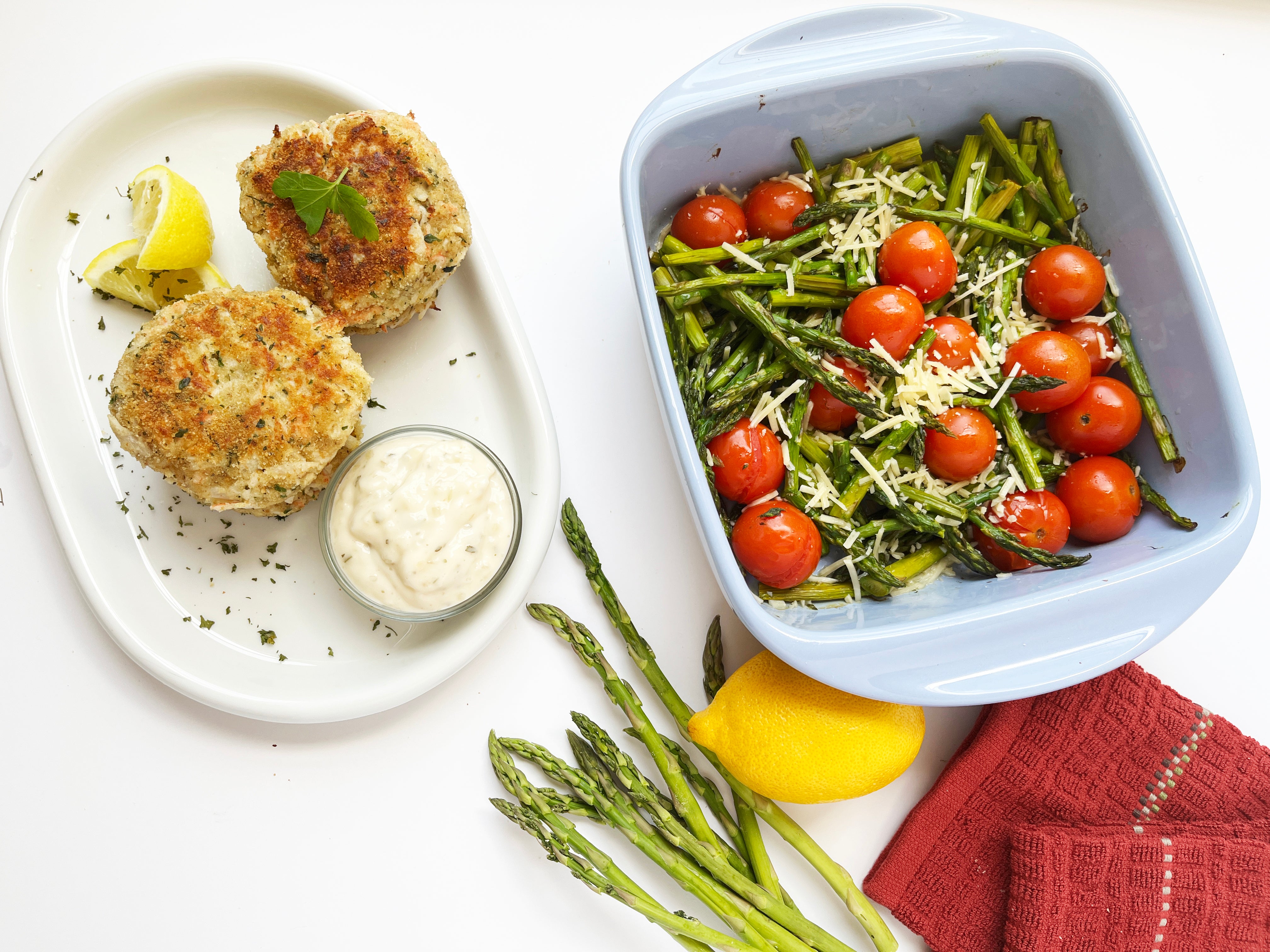 🦀Crispy Crab Cakes & Asparagus Side Dish