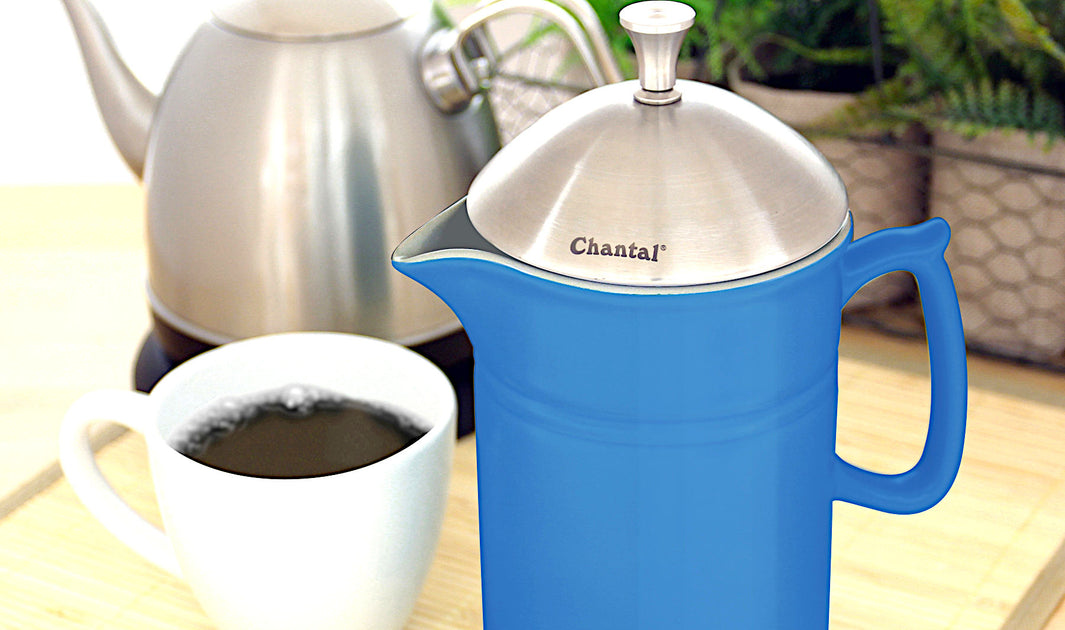 Chantal Ceramic French Press (28oz) with Stainless Steel Plunger, Screen &  Lid - Blue - The Tree & Vine