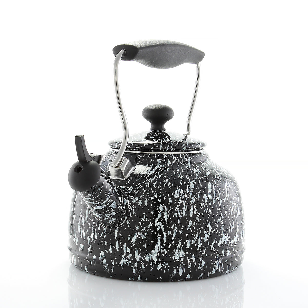 Chantal Vintage Enamel on Steel Whistling Teakettle, 1.7 Quart, Black Splatter on White (WK)