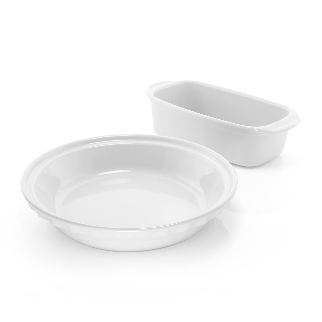 simple baker set with loaf pan and deep dish pie dish in white