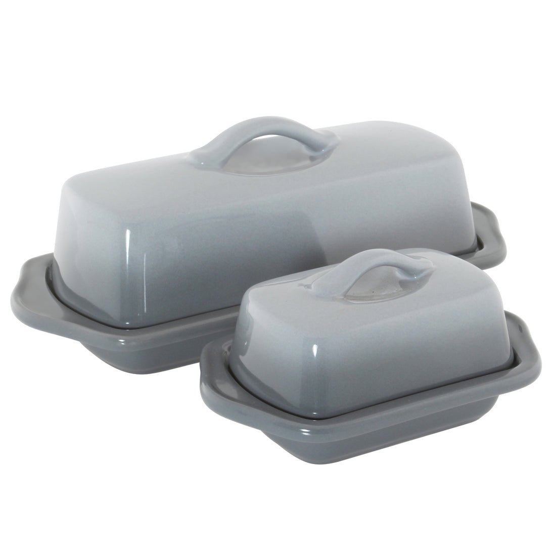 fade grey set of mini and full size butter dishes