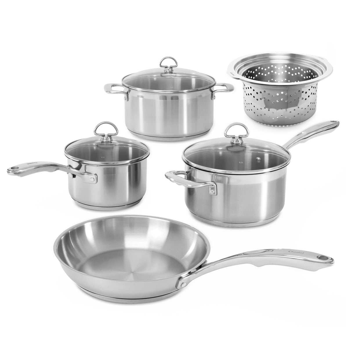 Cookware Set Kitchen Stainless Steel 9-Piece Cooking Pot Set,Induction  Safe,Non Stick Saucepan,Casserole with Glass lid (Silver)