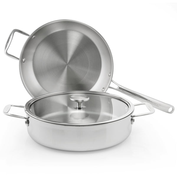 3 clad trip-ply sauteuse and 11 inch uncoated fry pan