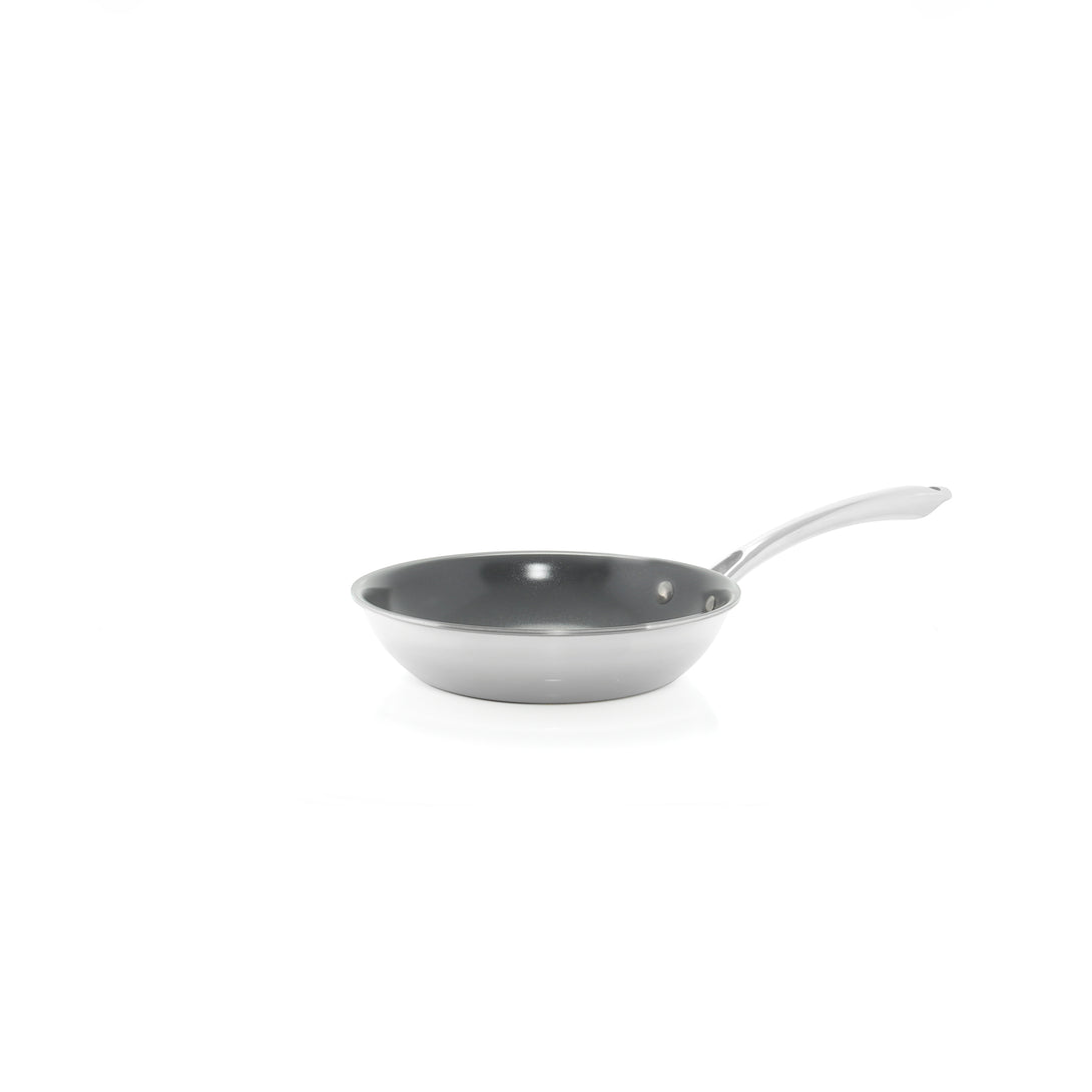 3.clad fry pan tri-ply ceramic coated polished 8 inch