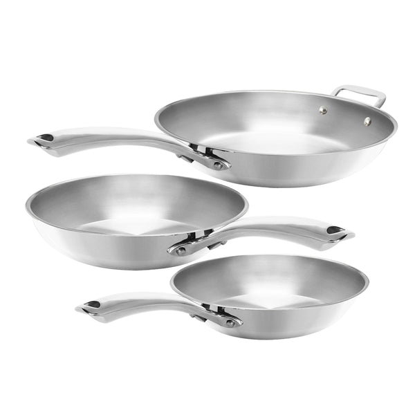 3.clad stainless steel fry pan set of 3