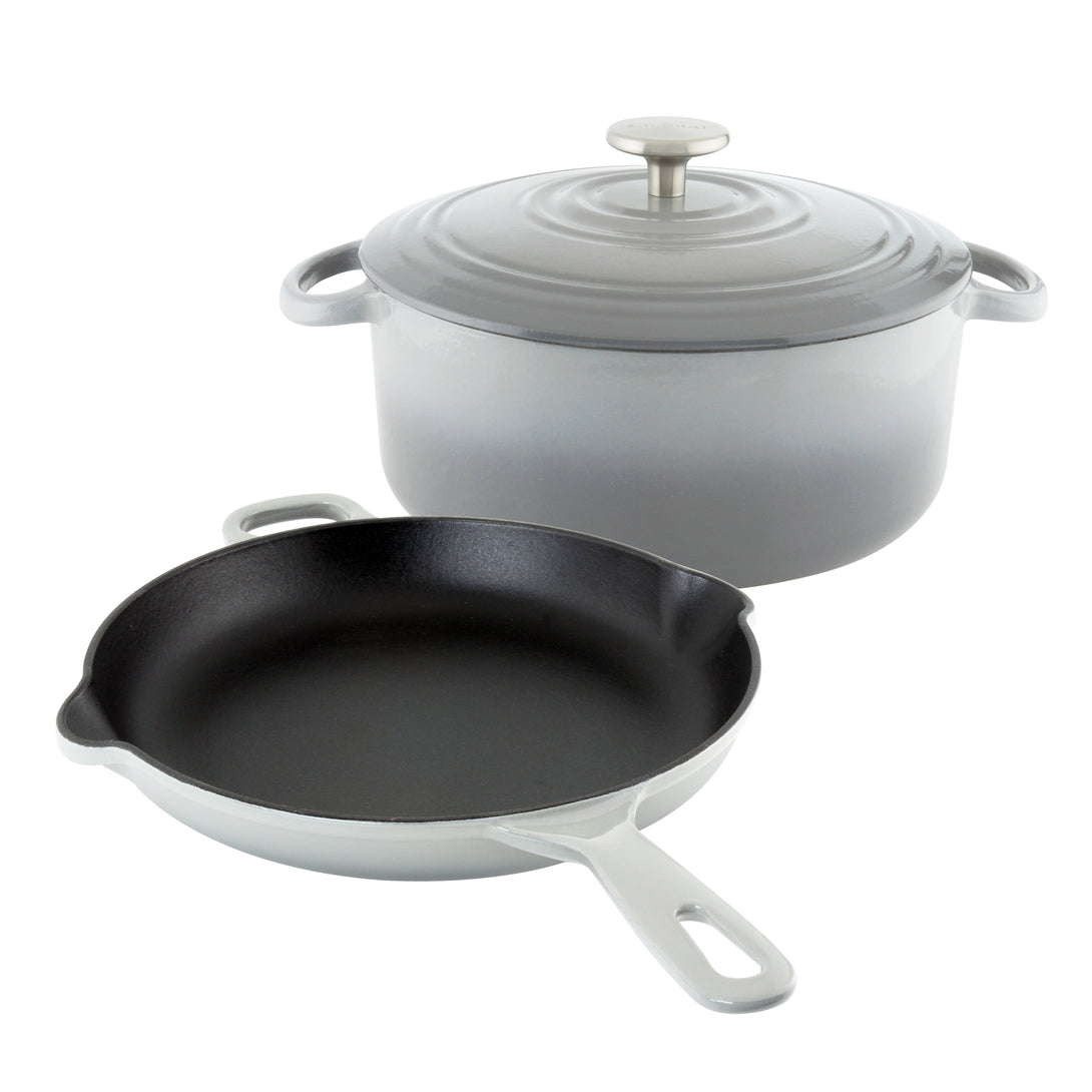 cast iron set skillet dutch oven in fade gray