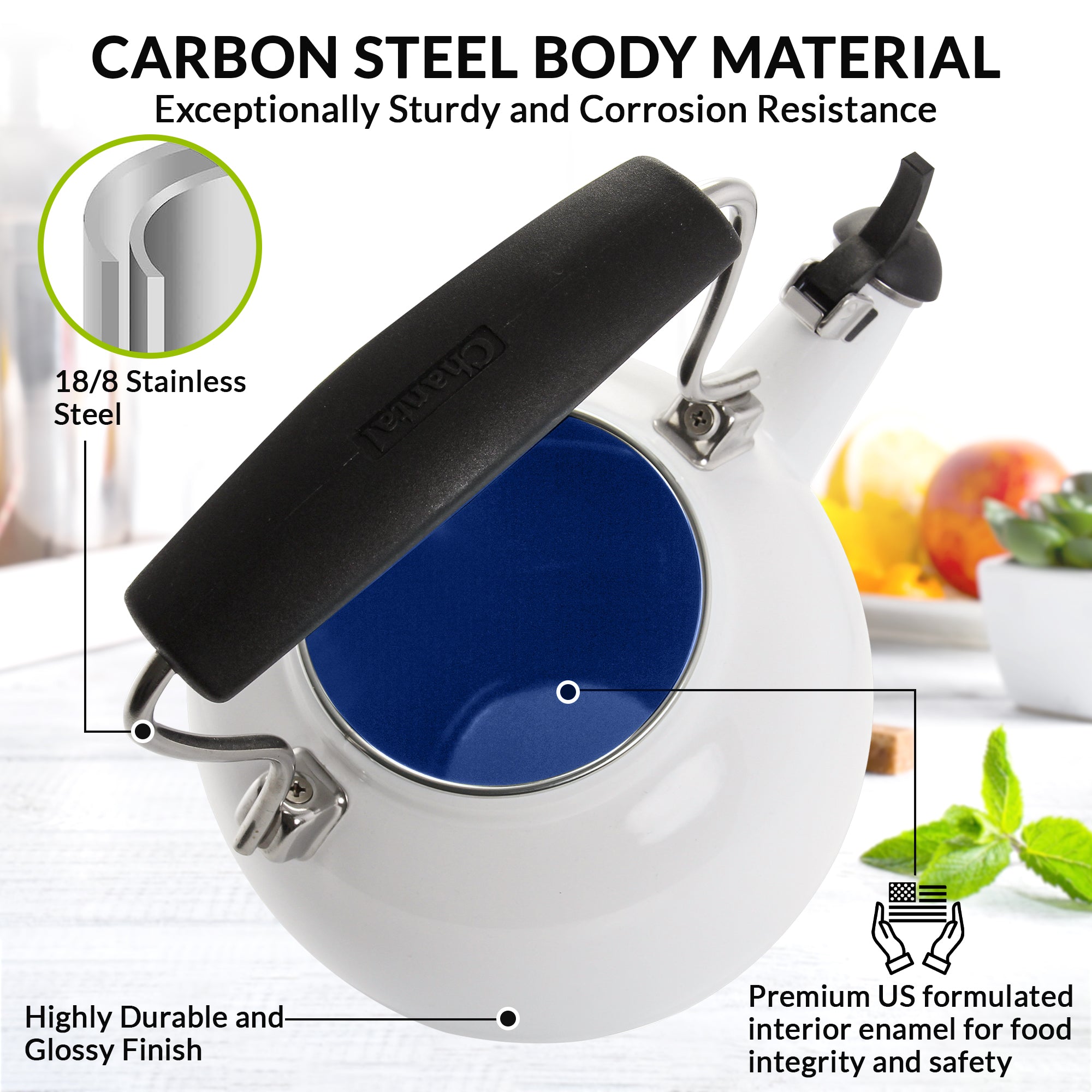 Enamel-on-Steel Talavera Teakettle - Thumbnail 3