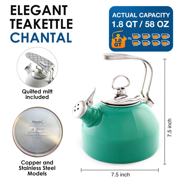 Chantal Tea Kettle Classic Harmonica Whistling Teakettle 1.8 Quart Glacier Blue