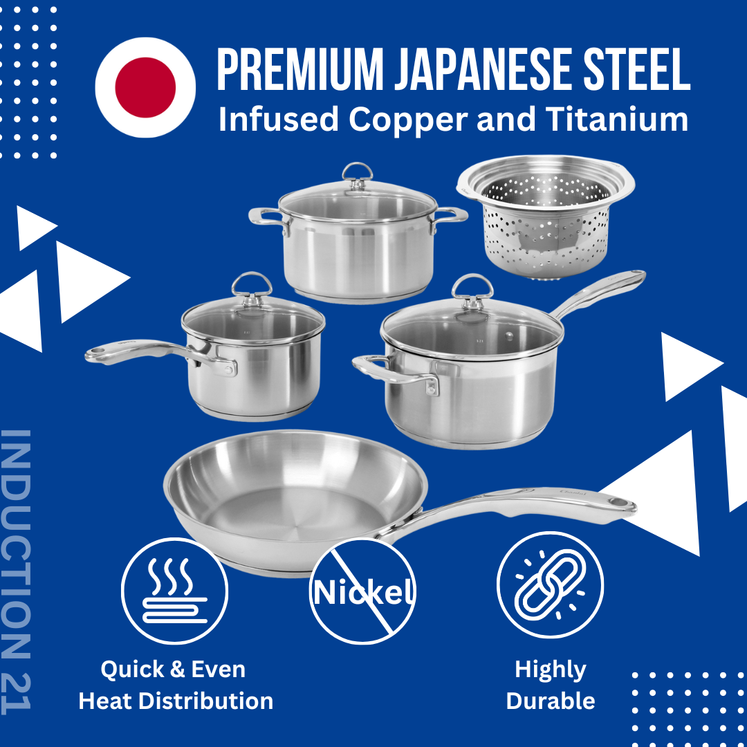 Induction 21 Steel Cookware Set & Steamer/Pasta Insert (8 Pc.) - Thumbnail 3