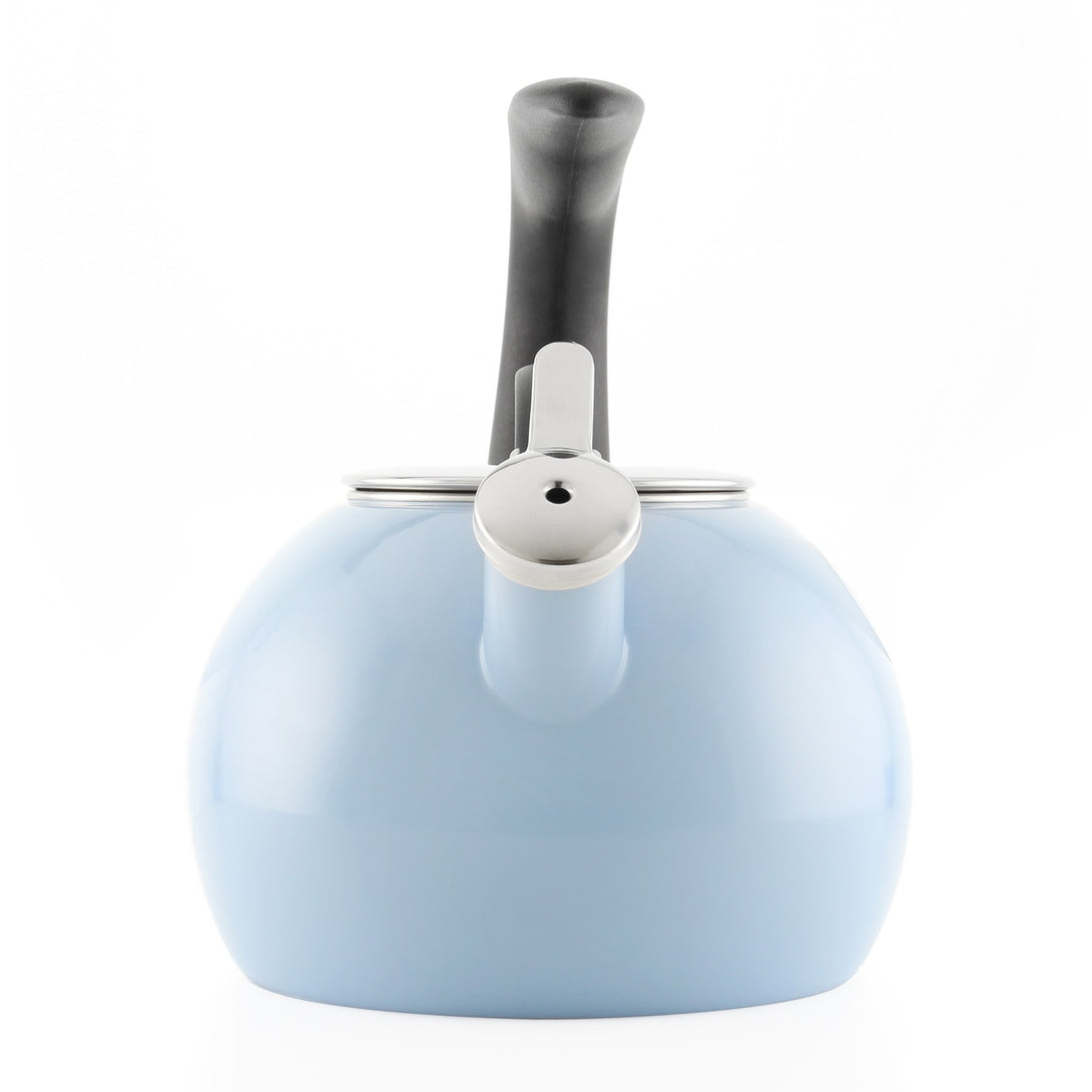 Enamel-on-Steel Anniversary Teakettle Collection 2 Quart front view in light blue