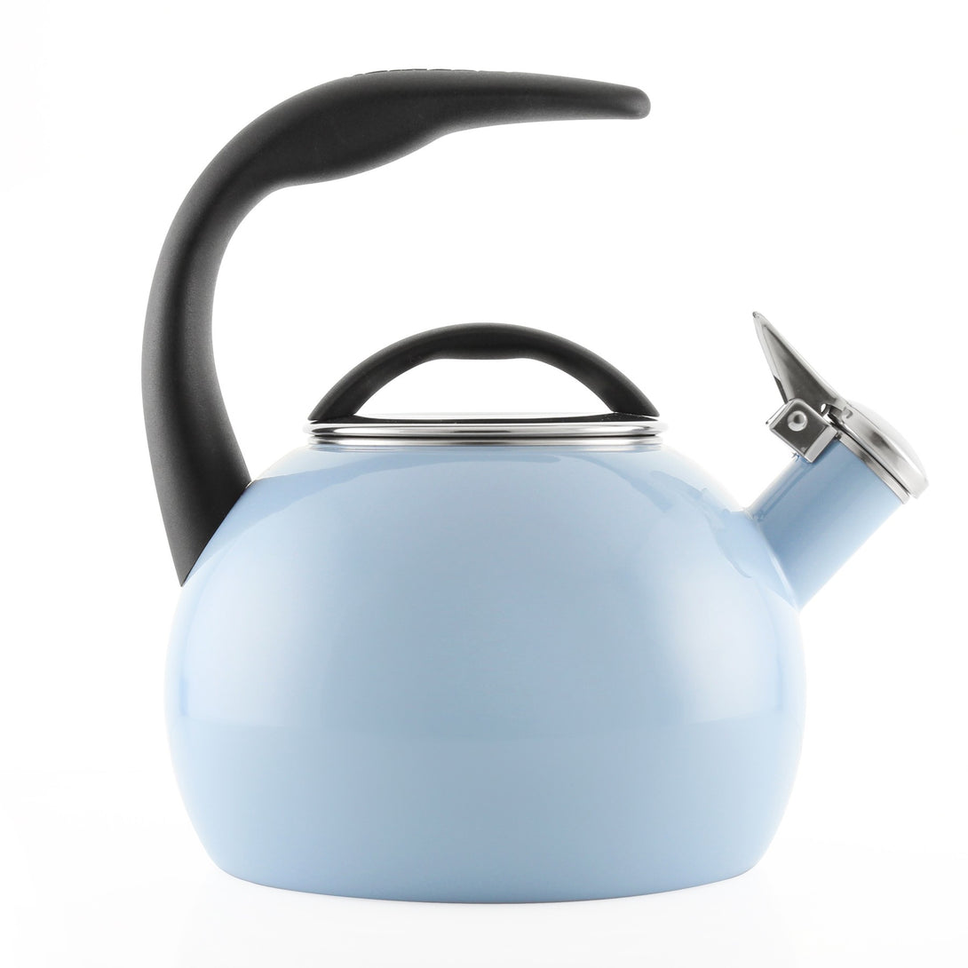 Enamel-on-Steel Anniversary Teakettle Collection 2 Quart side view in light blue