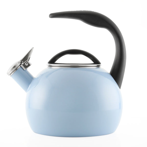 Enamel-on-Steel Anniversary Teakettle Collection 2 Quart side view in light blue