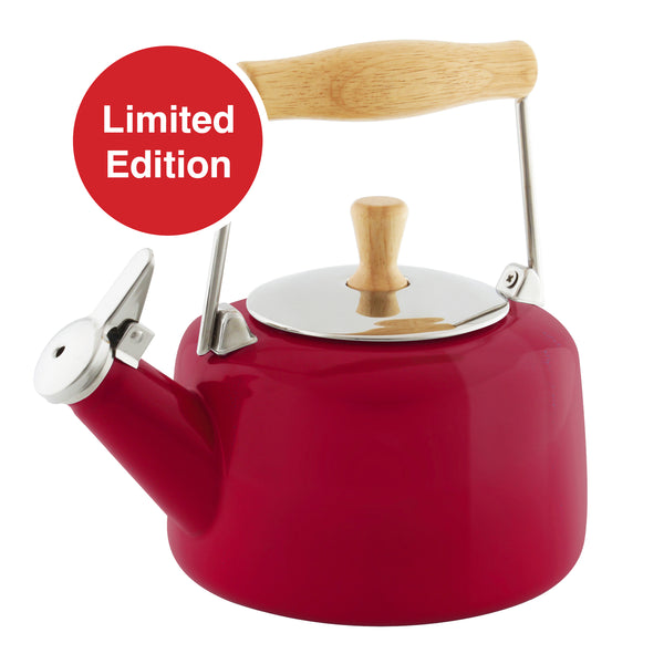 apple red sven teakettle with wooden handle