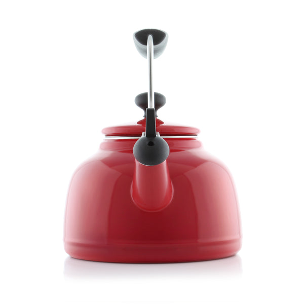 rotating view of limited edition vintage teakettle in red