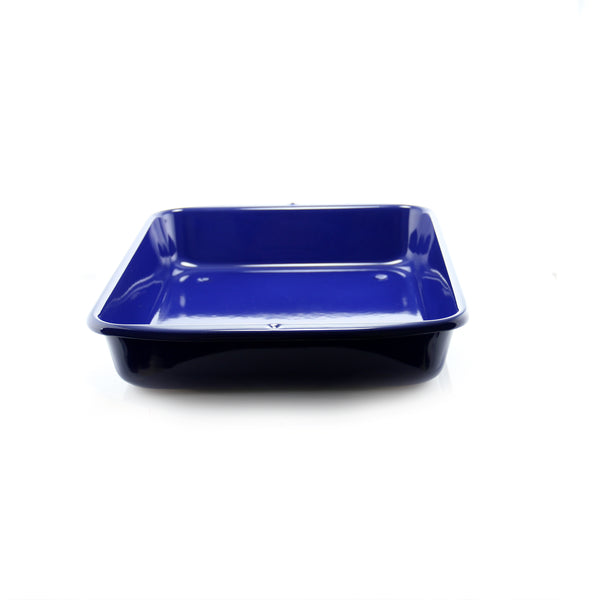 rotating blue enamel on steel high sided oven dish