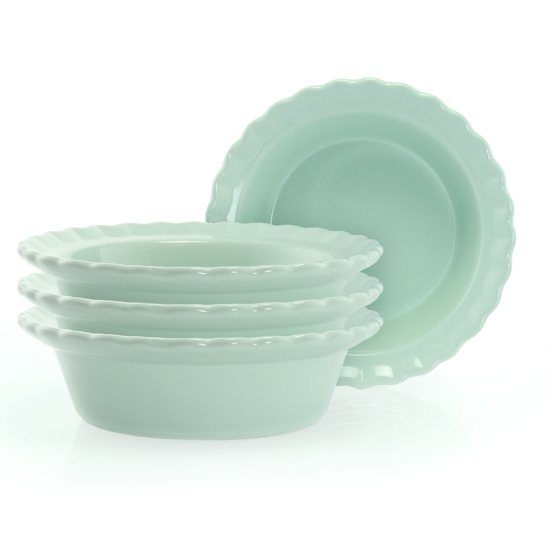 4 mini pie dishes in sage green