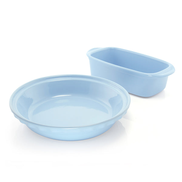 simple baker set with loaf pan and deep dish pie dish in glacier blue