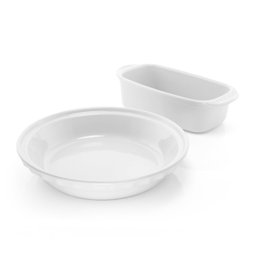 simple baker set with loaf pan and deep dish pie dish in white