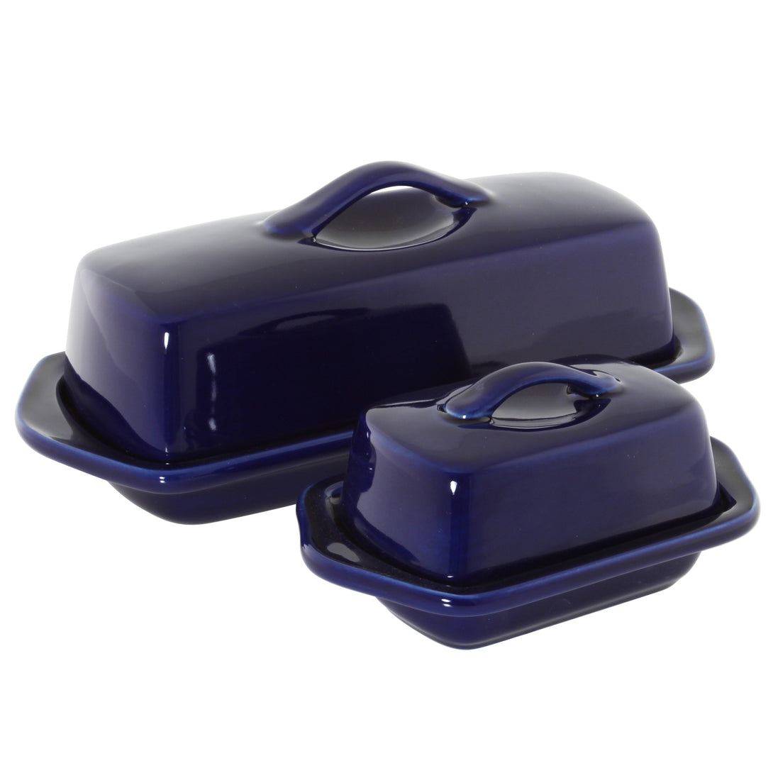 cobalt blue set of mini and full size butter dishes