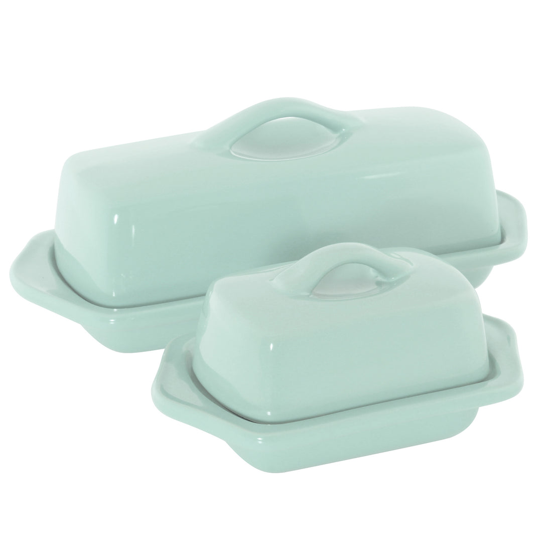 sage green set of mini and full size butter dishes