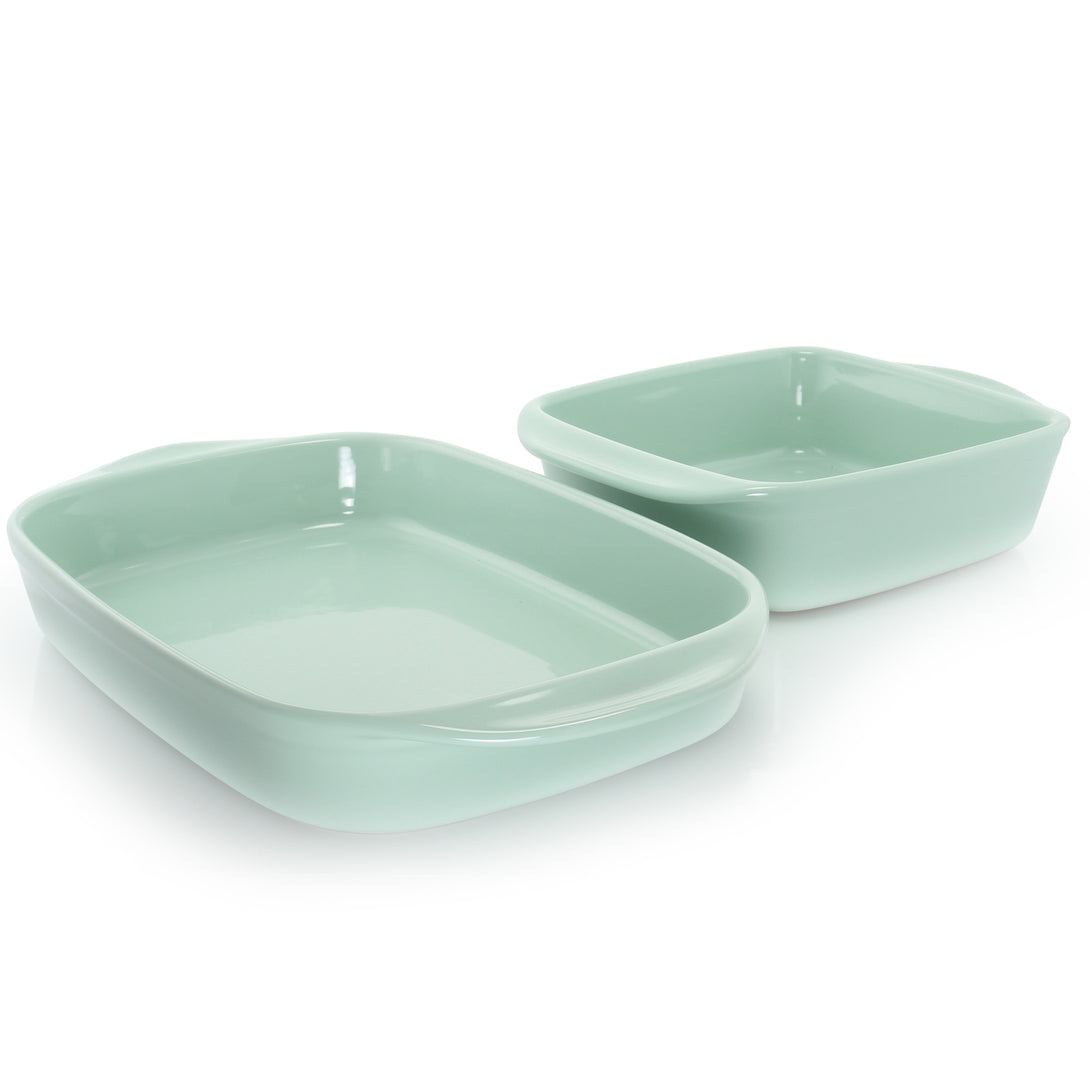 simple bakers set with rectangular and square baker in sage green