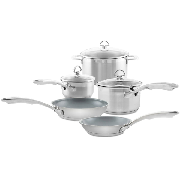 8 piece induction 21 cookware set with coated fry pans casserole strainer lid and saucepan