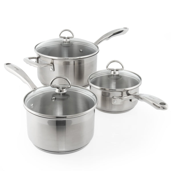 induction 21 steel 6 piece pot set of 3 saucepans with glass lids