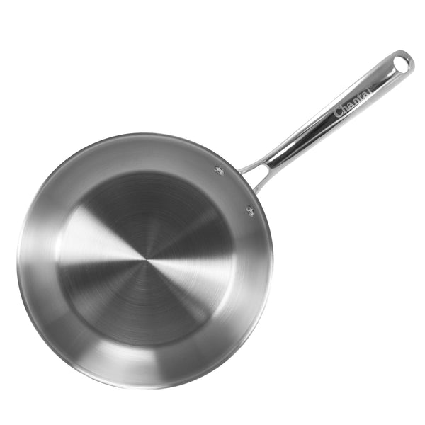 3.clad fry pan tri-ply polished 10 inch top view
