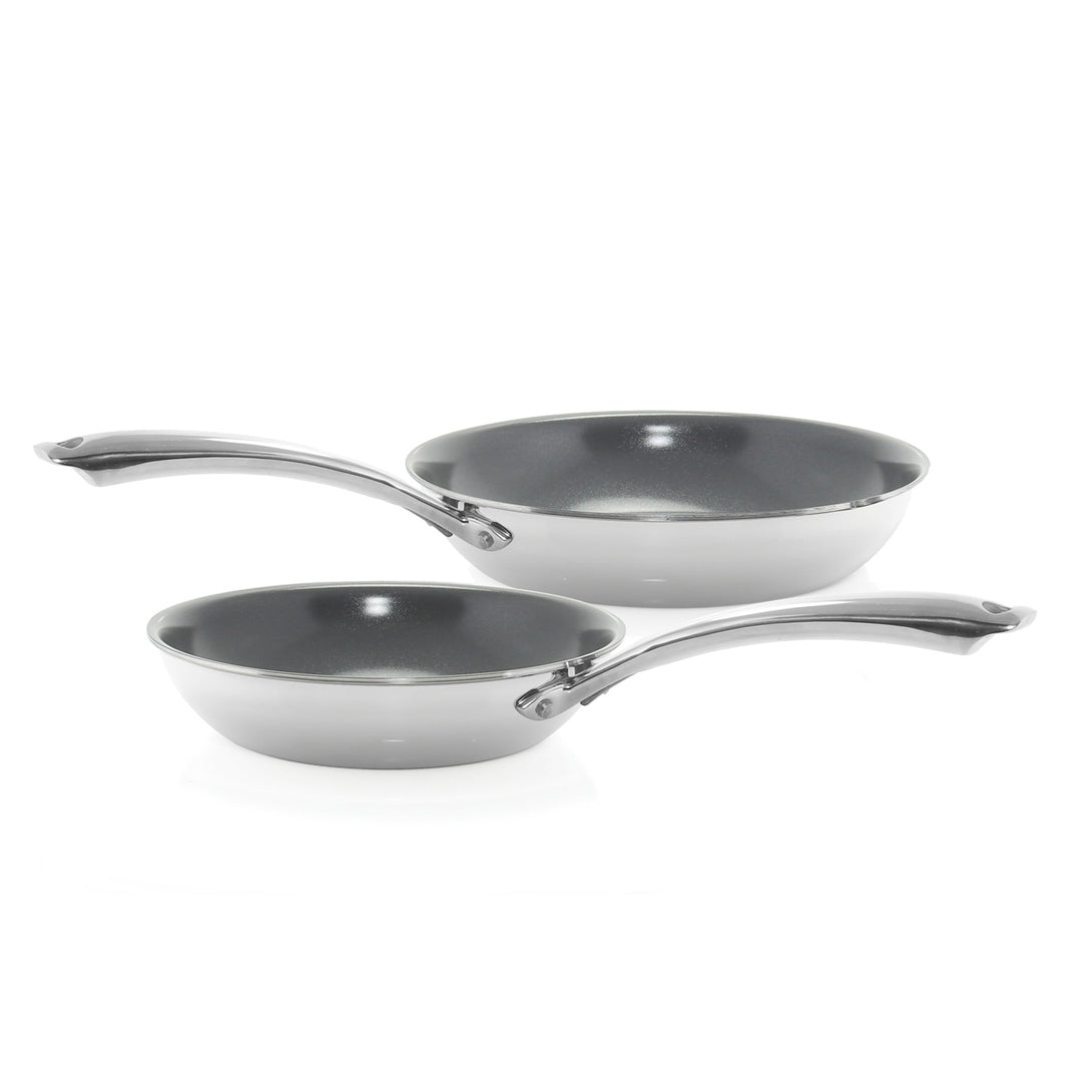 3.clad fry pan tri-ply ceramic coated polished 8 inch and 10 inch set