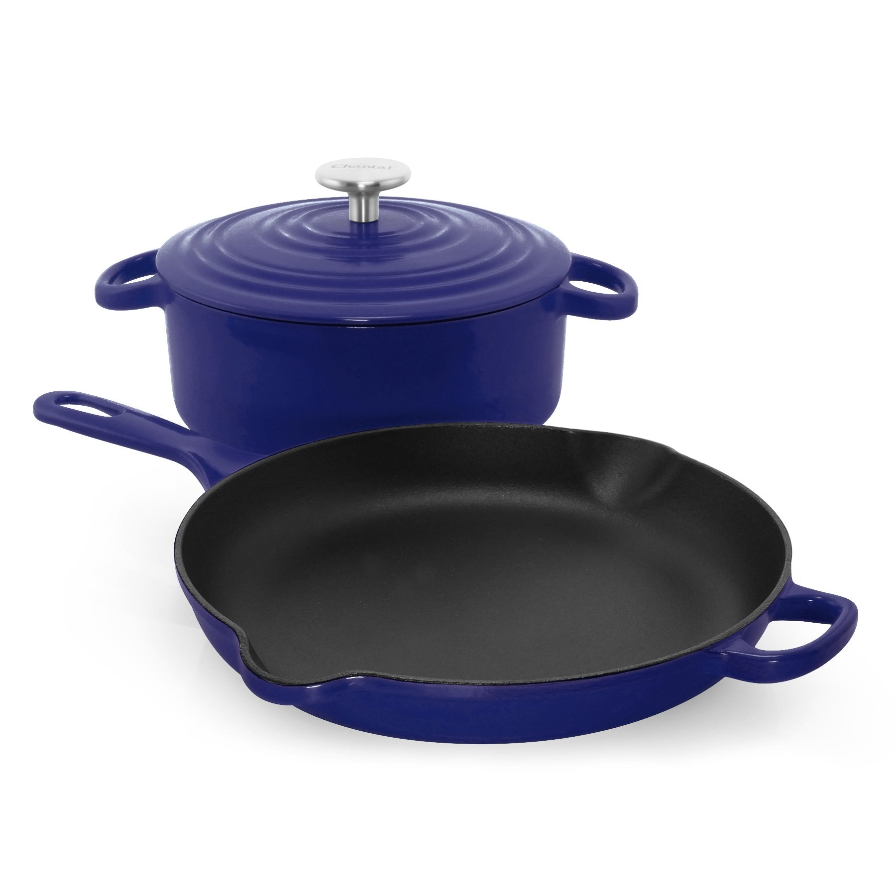  Suteck Enameled Cast Iron 2-In-1 Skillet Set, Heavy Duty 3.2  Quart Enamel Cookware Pot and Lid Set, Deep Saucepan and Shallow Skillet  Dutch Oven Nonstick Frying Pan for Chef Kitchen (Blue)