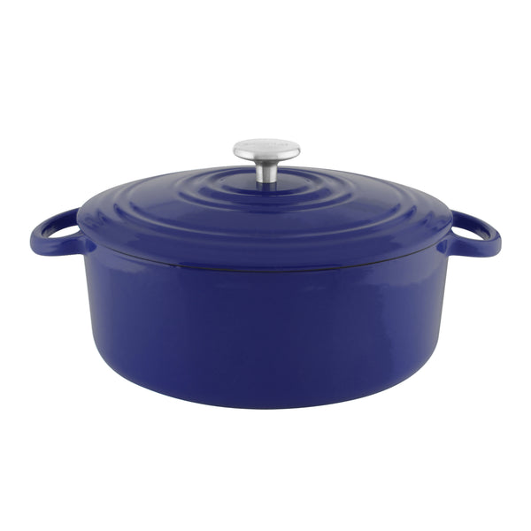 Blue cast-iron round dutch oven with premium enamel interior and exterior 7 quart stainless knob