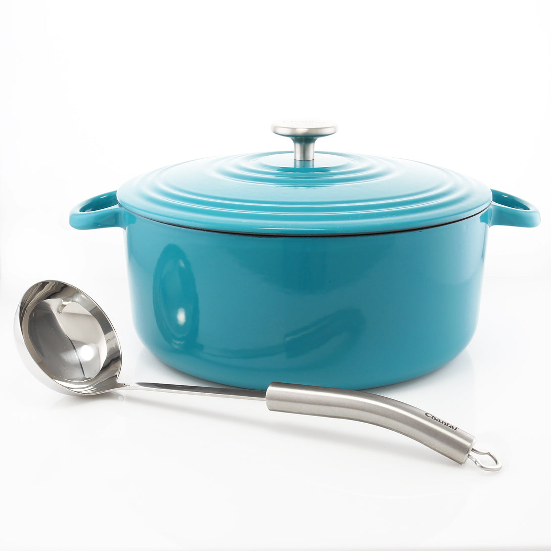 dutch oven and ladle set in sea blue