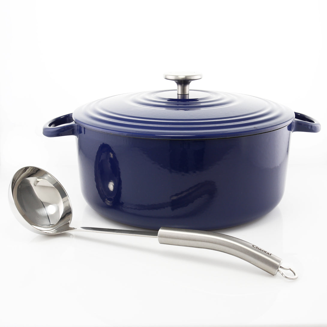 dutch oven and ladle set in cobalt blue