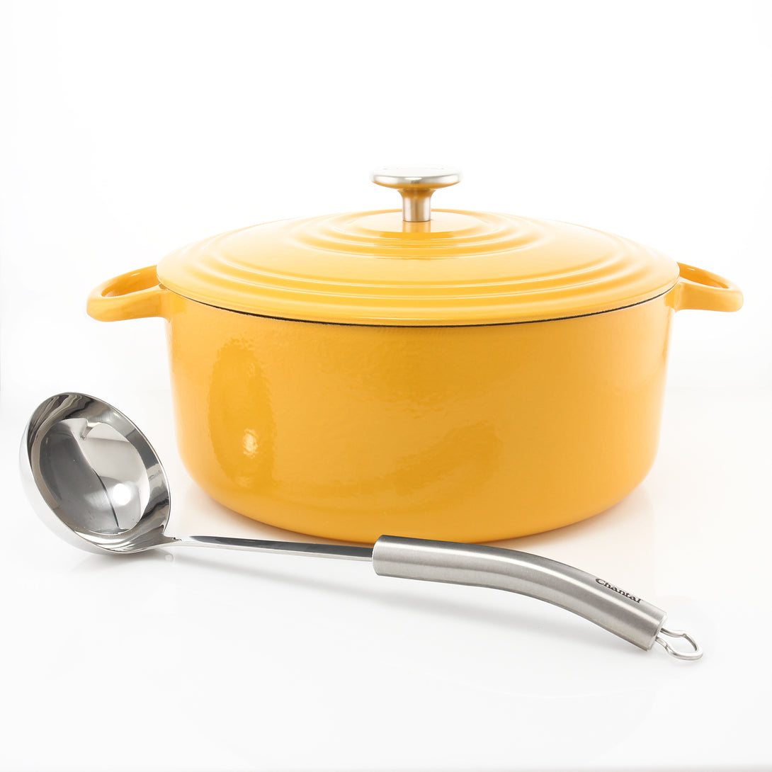 dutch oven and ladle set in marigold yellow